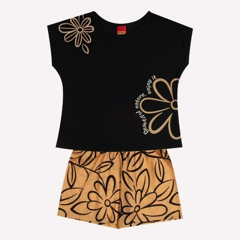 Conjunto Infantil Menina Flores em algodao Kyly