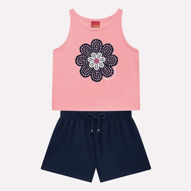 Conjunto em algodao Infantil Menina Flor