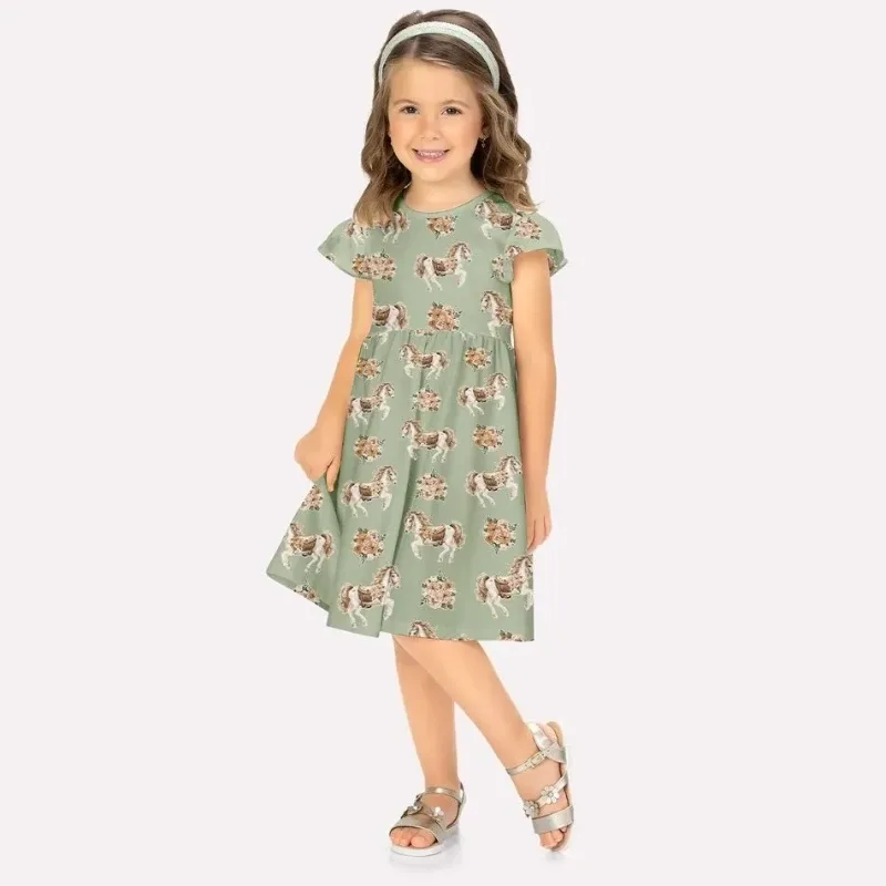 Vestido Algodao Infantil Menina Cavalinhos Milon